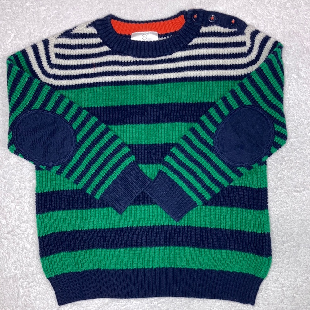 Hanna Andersson navy green button shoulder combed cotton sweater size 4